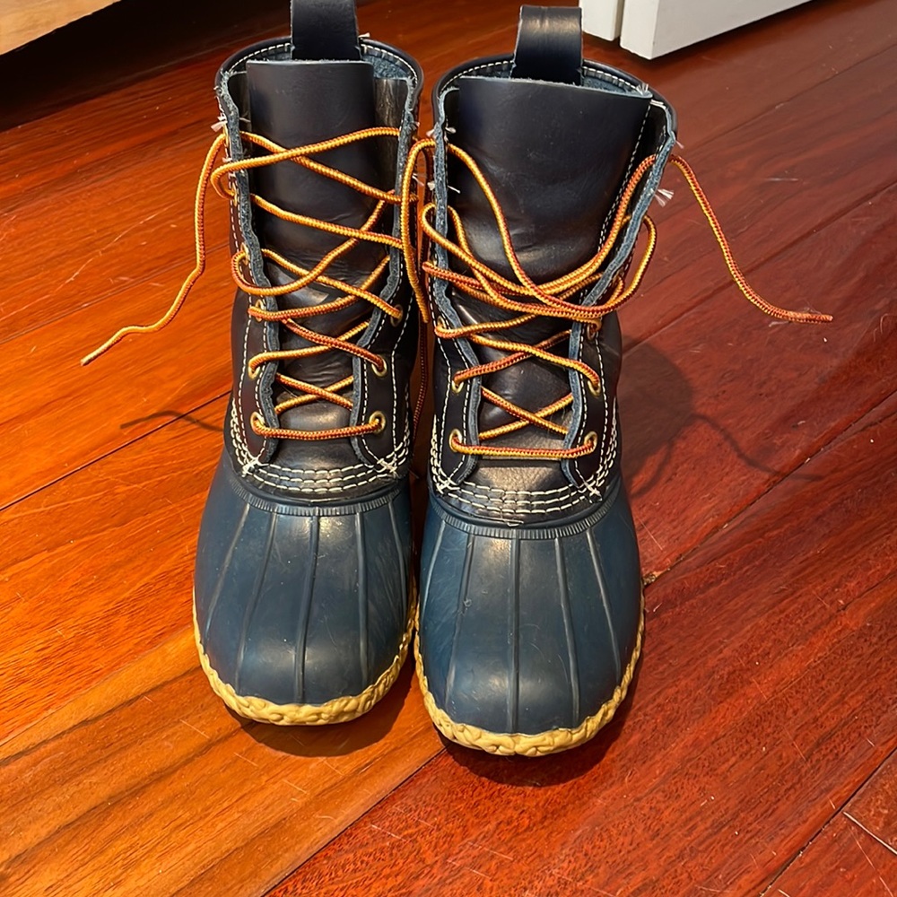 L.L. Bean Men's Navy Blue and Tan Duck Boots